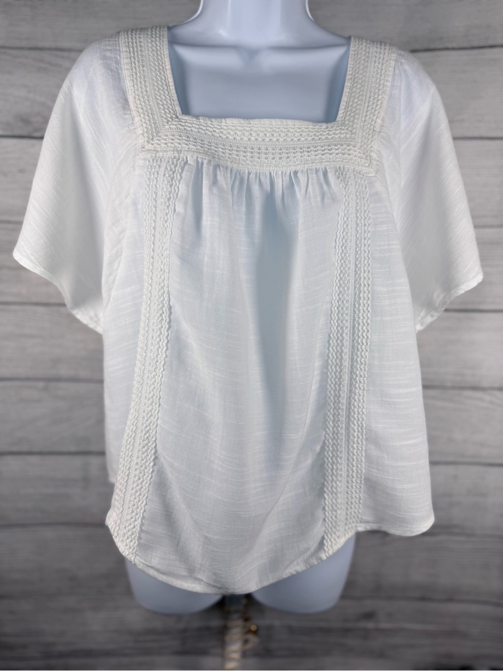 Lucky Brand White Crochet-Trim Square Neck Blouse